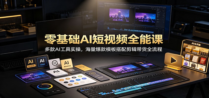 零基础AI短视频全能课:多款AI工具实操,海量爆款模板搭配剪辑带货全流程-赛德副业库