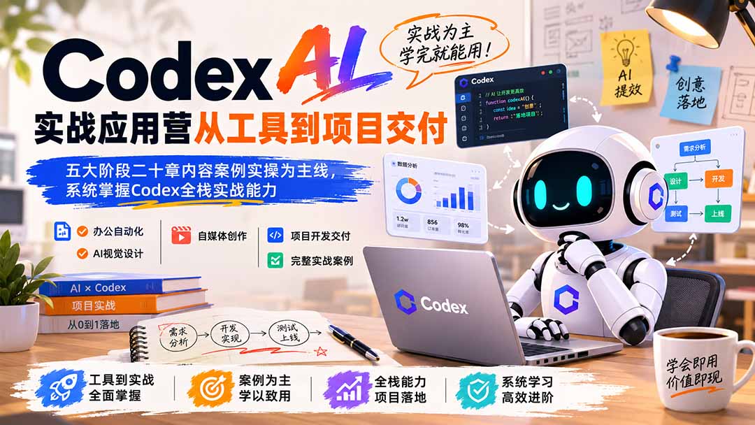 (19854期)Codex AI实战应用营从工具到项目交付;五大阶段二十章内容案例实操为主线,系统掌握Codex全栈实战能力-赛德副业库