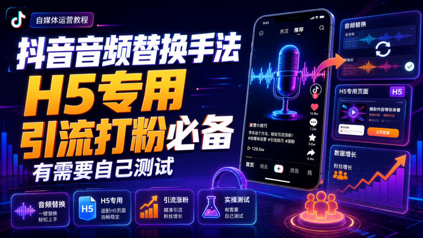 抖音音频替换手法H5专用，引流打粉必备，有需要自己测试-赛德副业库