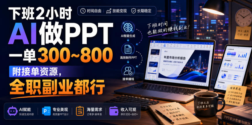 下班2小时AI做PPT,一单300~800,附接单资源,全职副业都行【揭秘】-赛德副业库