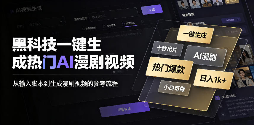 黑科技一键生成热门AI漫剧视频，十秒钟即可搞定，小白也能日入1k+【揭秘】-赛德副业库