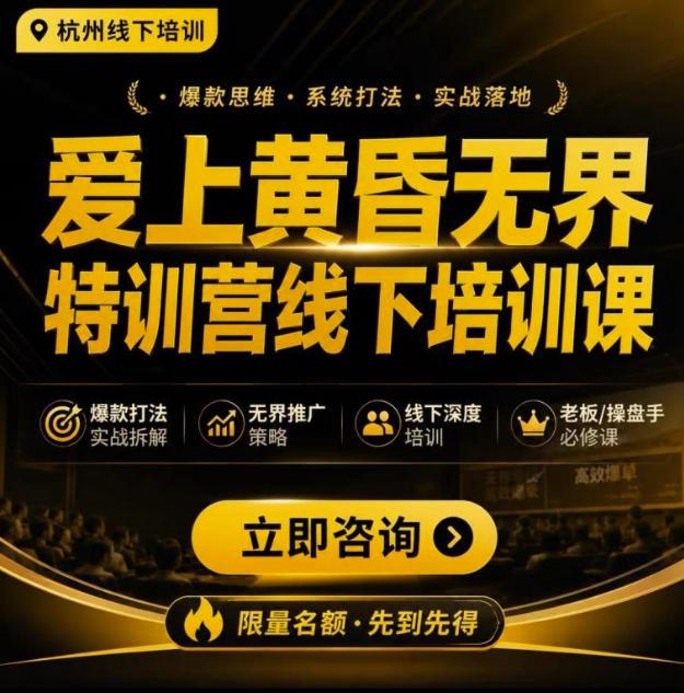 爱上黄昏无界特训营AI推广实战7月27-30杭州线下课,AI落地淘宝最完整的课程,学天猫淘宝的老板必看-赛德副业库