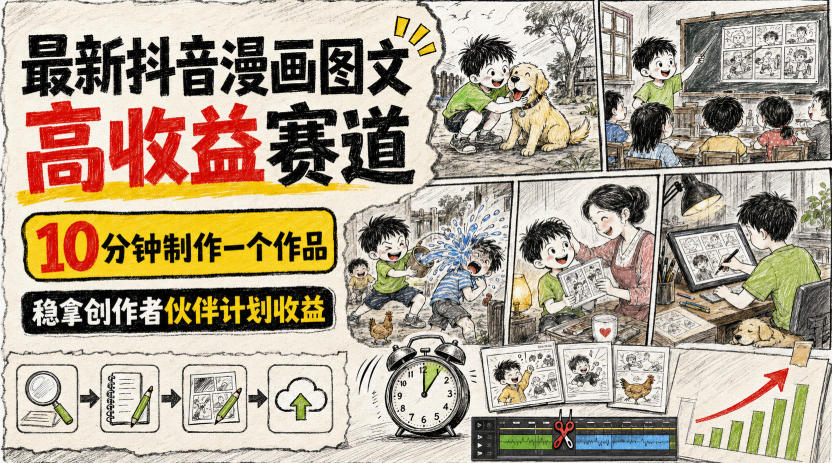 最新抖音漫画图文高收益赛道,10分钟制作一个作品,稳拿创作者伙伴计划收益-赛德副业库