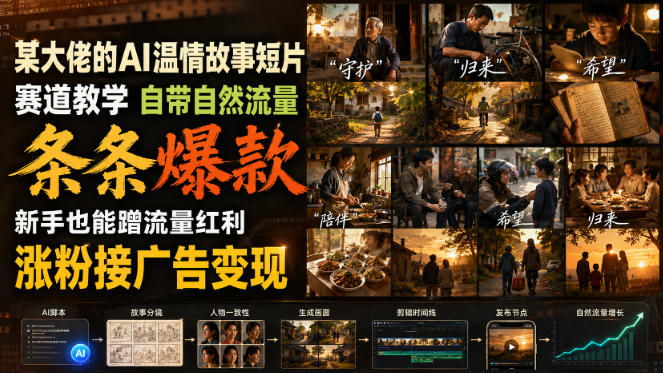 某大佬的AI温情故事短片赛道教学,自带自然流量,条条爆款,新手也能蹭流量红利,涨粉接广告变现-赛德副业库