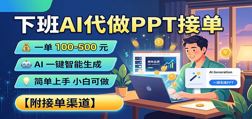 下班AI代做PPT接单,一单100-500,AI一键生成,小白也能做,附接单渠道-赛德副业库