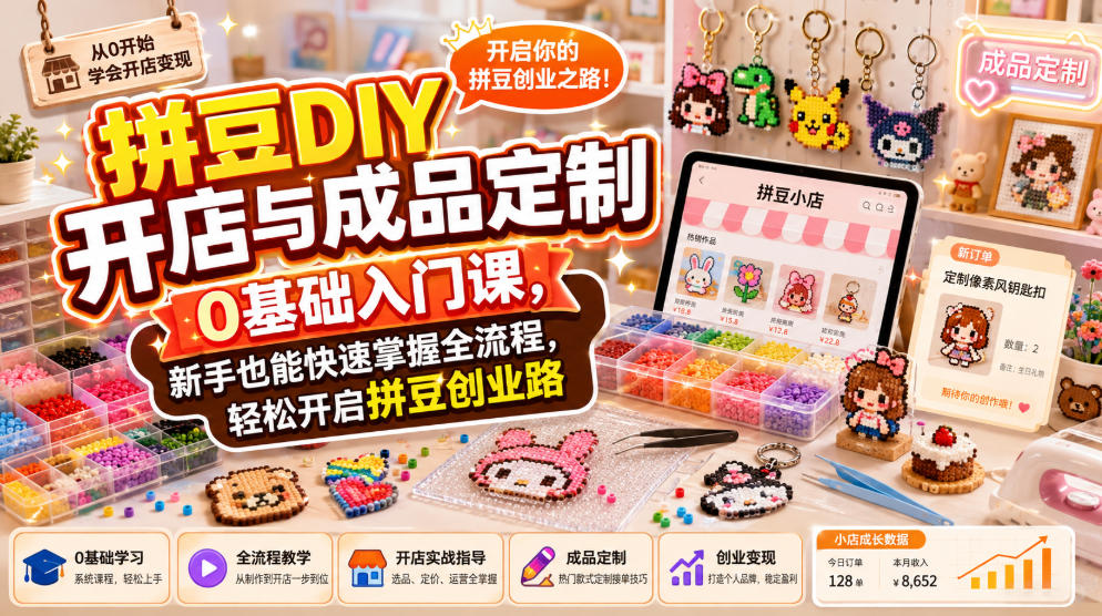 拼豆DIY开店与成品定制0基础入门课,新手也能快速掌握全流程,轻松开启拼豆创业路-赛德副业库