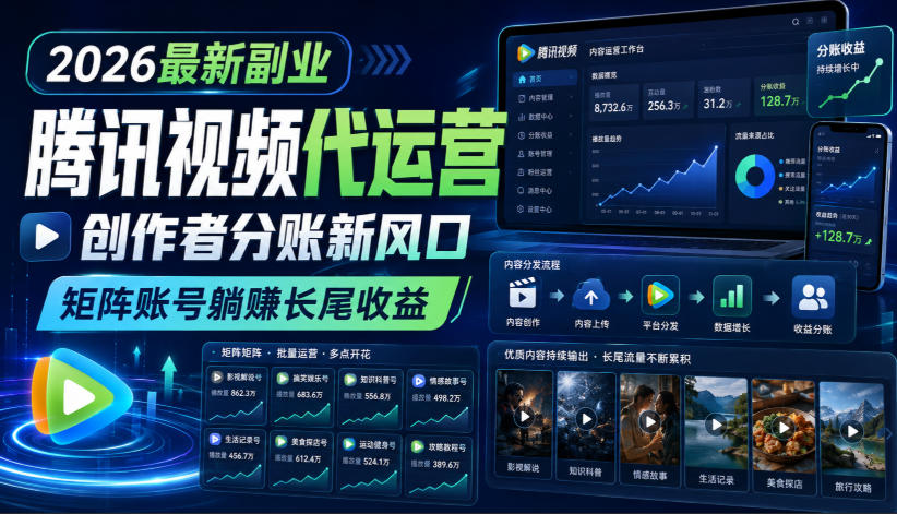 2026最新副业之腾讯视频代运营:创作者分账新风口,矩阵账号躺賺长尾收益【揭秘】-赛德副业库