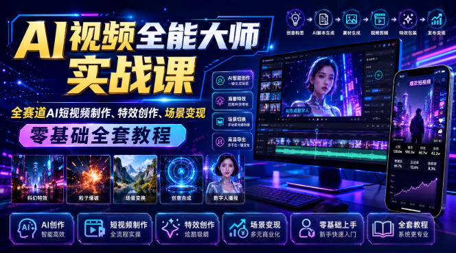 AI视频全能大师实战课|全赛道AI短视频制作、特效创作、场景变现零基础全套教程-赛德副业库