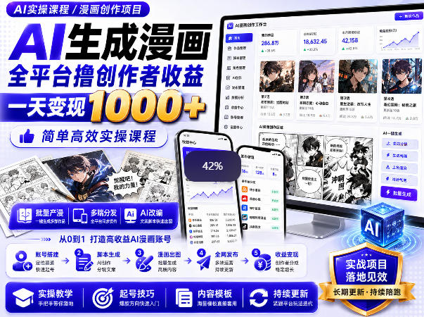 AI生成漫画全平台撸创作者收益内部课程，实操最高单日变现1k+-赛德副业库