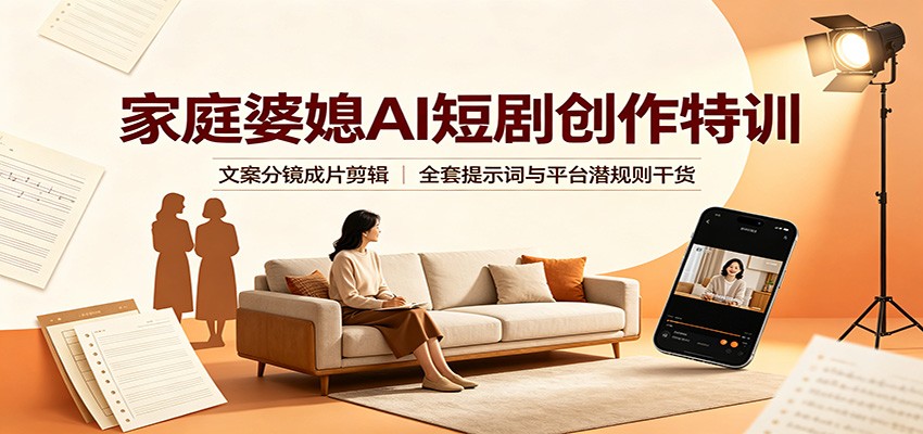家庭婆媳AI短剧创作特训：文案分镜成片剪辑，全套提示词与平台潜规则干货-赛德副业库