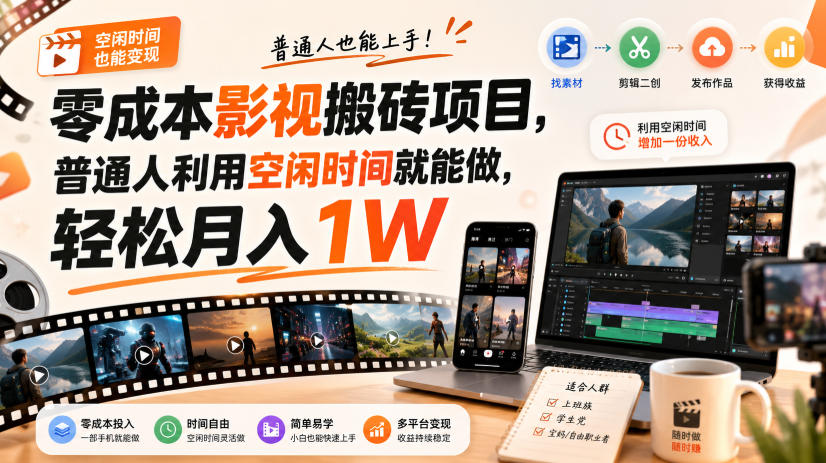 零成本影视搬砖项目，普通人利用空闲时间就能做，轻松月入1W【揭秘】-赛德副业库