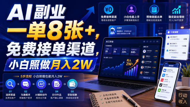 AI副业一单8张+，免费接单渠道，小白照做月入2W【揭秘】-赛德副业库