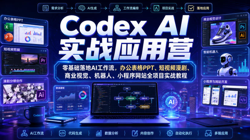Codex AI实战应用营|零基础落地AI工作流,办公表格PPT、短视频漫剧、商业视觉、机器人、小程序网站全项目实战教程-赛德副业库