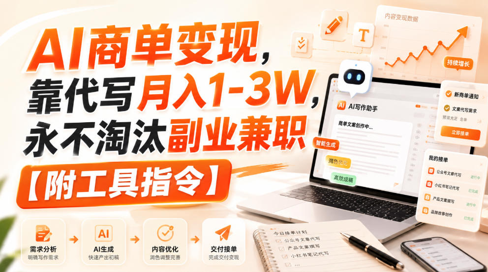 AI商单变现,靠代写月入1-3W,永不淘汰副业兼职【附工具指令】【揭秘】-赛德副业库