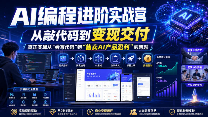AI编程进阶实战营，从敲代码到变现交付，，真正实现从“会写代码”到“售卖AI产品盈利”的跨越-赛德副业库