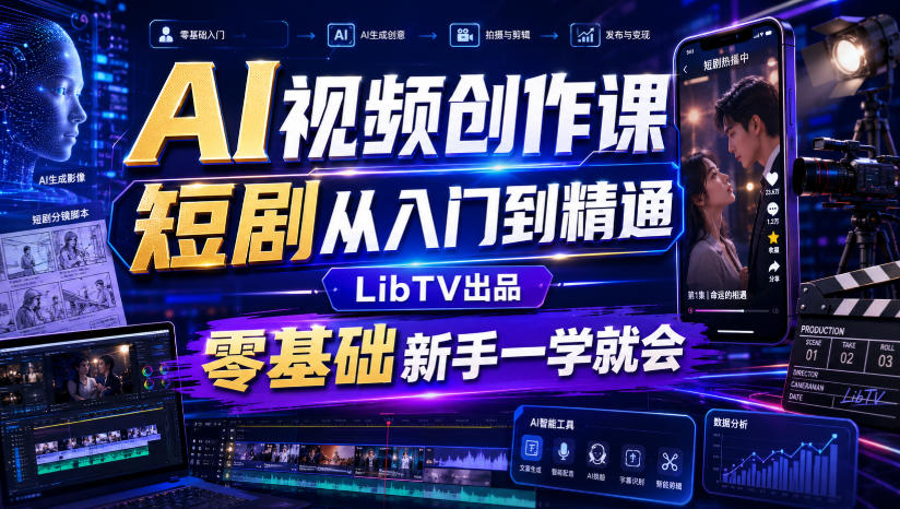 AI视频创作课，短剧从入门到精通，LibTV出品，零基础新手一学就会-赛德副业库