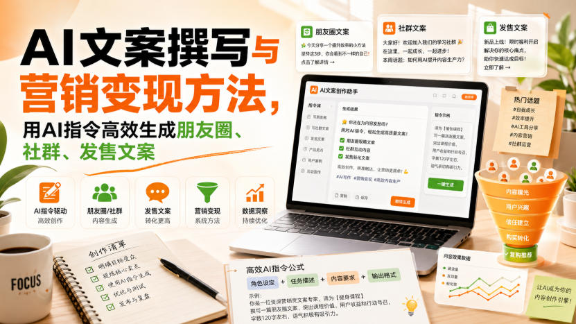 AI文案撰写与营销变现方法,用AI指令高效生成朋友圈、社群、发售文案-赛德副业库