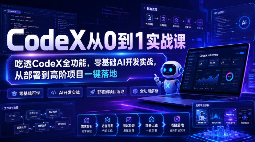 CodeX从0到1实战课,吃透CodeX全功能,零基础AI开发实战,从部署到高阶项目一键落地-赛德副业库