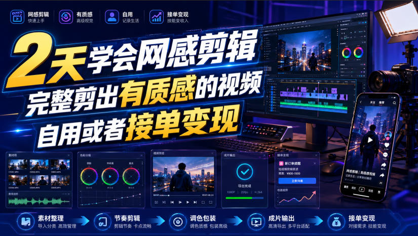 2天学会网感剪辑，完整剪出有质感的视频，自用或者接单变现-赛德副业库