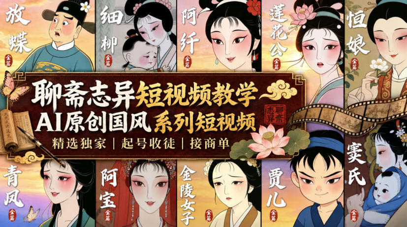 聊斋志异短视频教学,AI原创国风系列短视频,精选独家丨起号收徒丨接商单-赛德副业库
