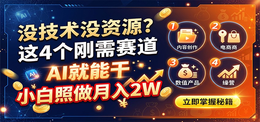 没技术没资源?这4个刚需赛道,AI就能干,小白照做月入2W-赛德副业库