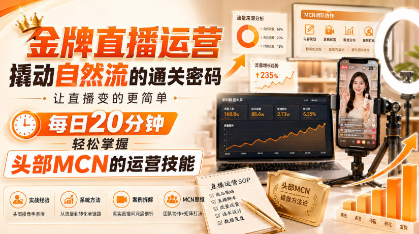 金牌直播运营撬动自然流的通关密码，让直播变的更简单，每日20分钟，轻松掌握头部MCN的运营技能-赛德副业库