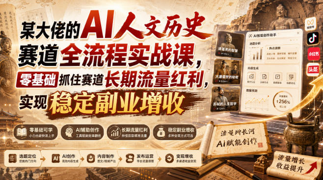 某大佬的AI人文历史赛道全流程实战课,零基础抓住赛道长期流量红利,实现稳定副业增收-赛德副业库