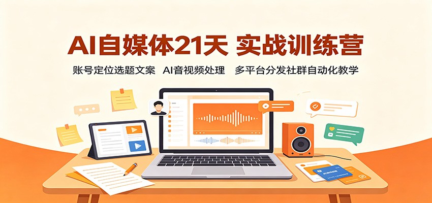 AI自媒体21天实战训练营：账号定位选题文案，AI音视频处理，多平台分发社群自动化教学-赛德副业库