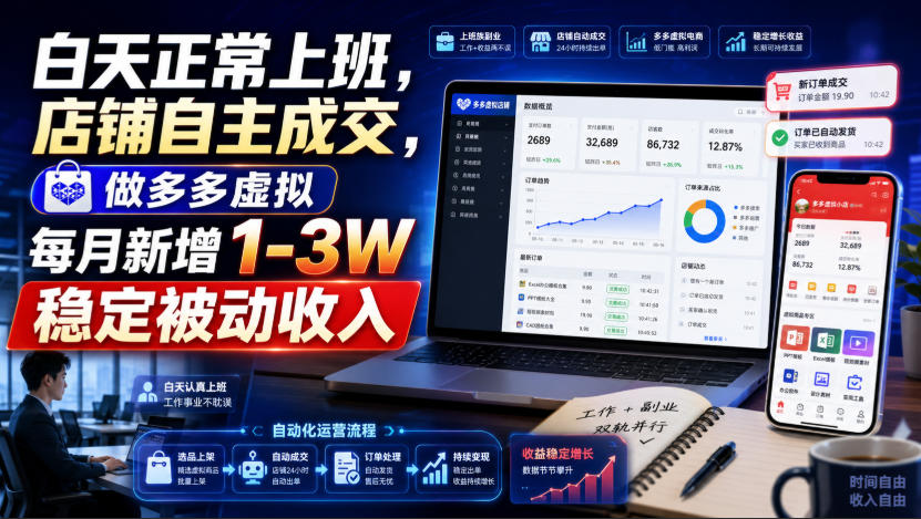 白天正常上班,店铺自主成交,做多多虚拟每月新增1-3W稳定被动收入【揭秘】-赛德副业库