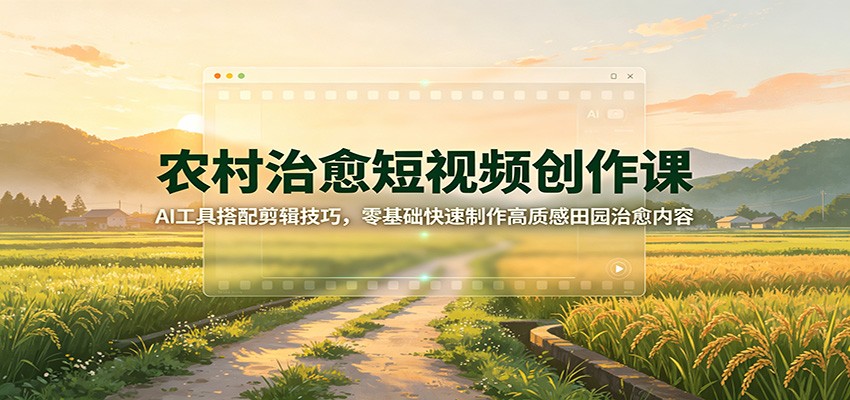 农村治愈短视频创作课:AI工具搭配剪辑技巧,零基础快速制作高质感田园治愈内容-赛德副业库