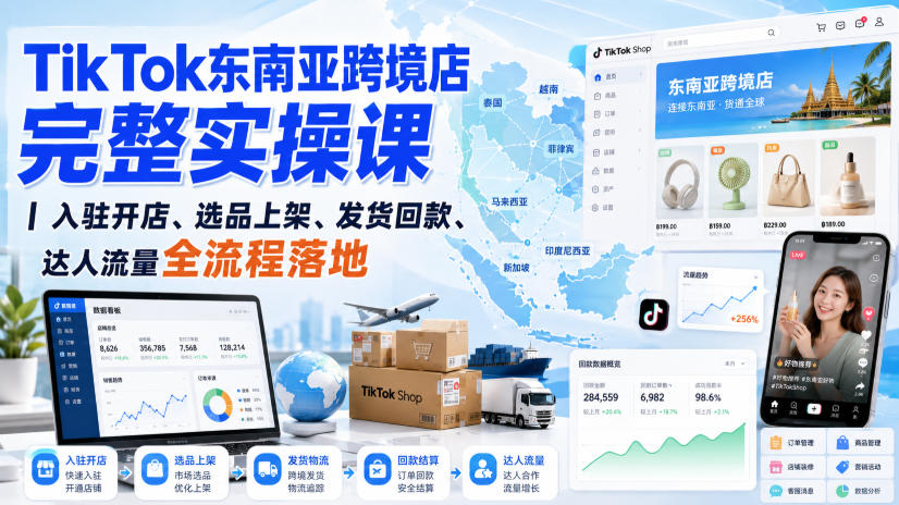 TikTok东南亚跨境店完整实操课｜入驻开店、选品上架、发货回款、达人流量全流程落地-赛德副业库