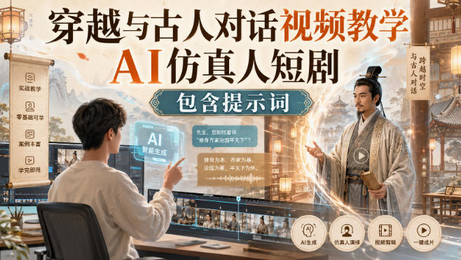 穿越与古人对话视频教学，AI仿真人短剧，包含提示词-赛德副业库
