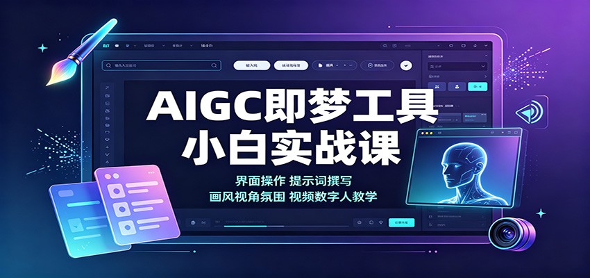 AIGC即梦工具小白实战课:界面操作,提示词撰写,画风视角氛围视频数字人教学-赛德副业库
