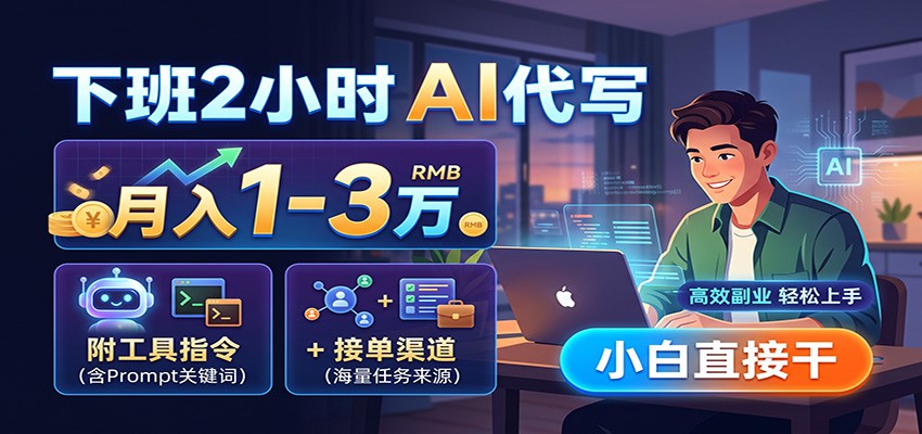 下班2小时AI代写，月入1-3万，附工具指令+接单渠道，小白直接干-赛德副业库