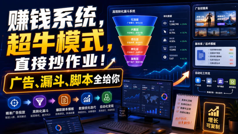 賺钱系统，超牛模式，直接抄作业！广告、漏斗、脚本全给你【原创双语字幕】-赛德副业库