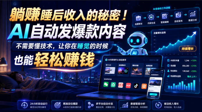 躺賺睡后收入的秘密！AI自动发爆款内容，不需要懂技术，让你在睡觉的时候也能轻松賺钱【原创双语字幕】-赛德副业库