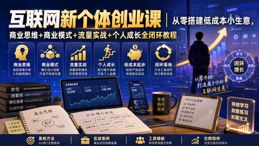 互联网新个体创业课|从零搭建低成本小生意,商业思维+商业模式+流量实战+个人成长全闭环教程-赛德副业库