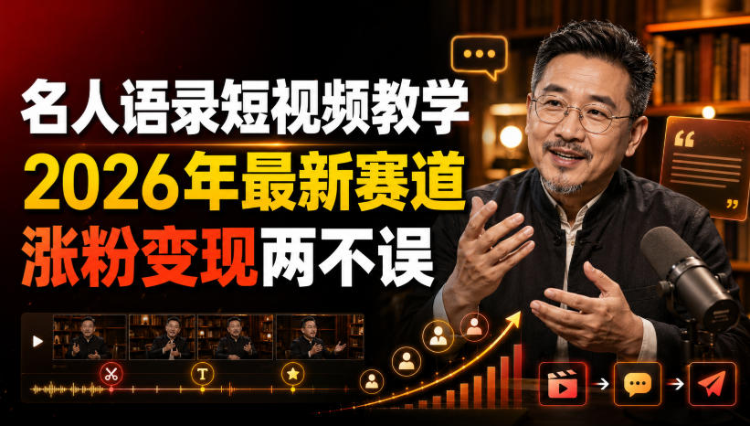 名人语录短视频教学,2026年最新赛道,涨粉变现两不误-赛德副业库