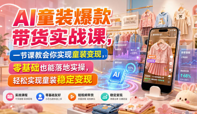 AI童装爆款带货实战课，一节课教会你实现童装变现，零基础也能落地实操-赛德副业库