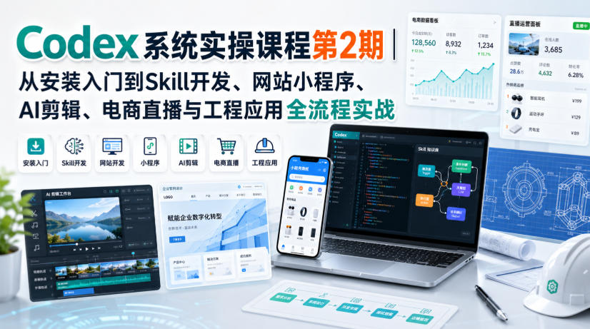 Codex系统实操课程第2期｜从安装入门到Skill开发、网站小程序、AI剪辑、电商直播与工程应用全流程实战-赛德副业库