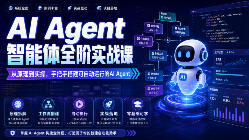 AI Agent智能体全阶实战课,从原理到实操,手把手搭建可自动运行的AI Agent-赛德副业库