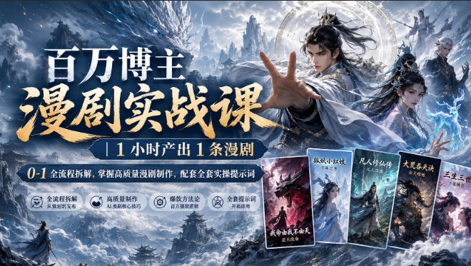 百万博主漫剧实战课｜1小时产出1条漫剧，0‑1全流程拆解，掌握高质量漫剧制作，配套全套实操提示词-赛德副业库