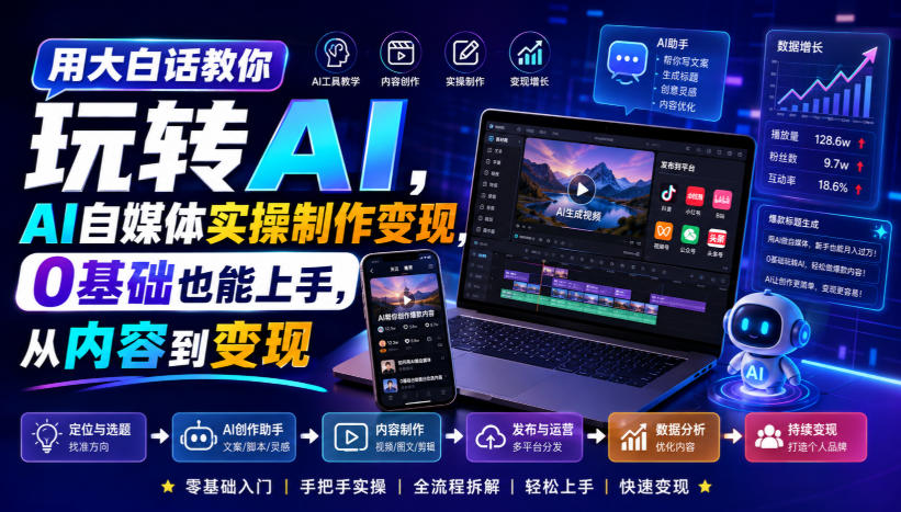 用大白话教你玩转AI,AI自媒体实操制作变现,0基础也能上手,从内容到变现-赛德副业库