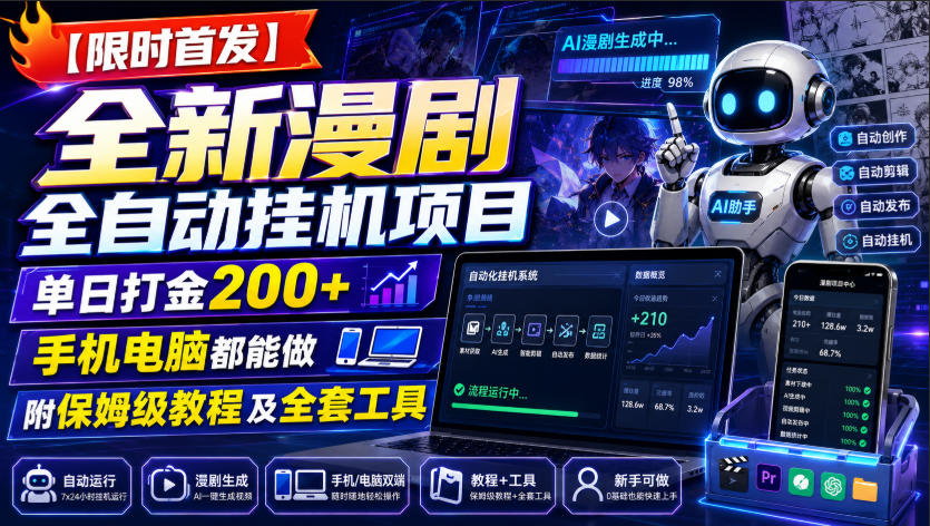 【限时首发】全新漫剧全自动挂G项目,单日打金200+,手机电脑都能做,附保姆级教程及全套工具【揭秘】-赛德副业库