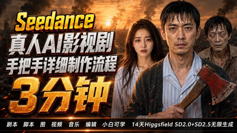3分钟真人AI影视剧怎么做?SD 2.0手把手完整制作流程|Higgsfield 14天SD 2.0/2.5无限生成-赛德副业库