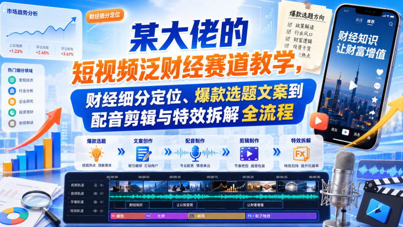 某大佬的短视频泛财经赛道教学,财经细分定位、爆款选题文案到配音剪辑与特效拆解全流程-赛德副业库