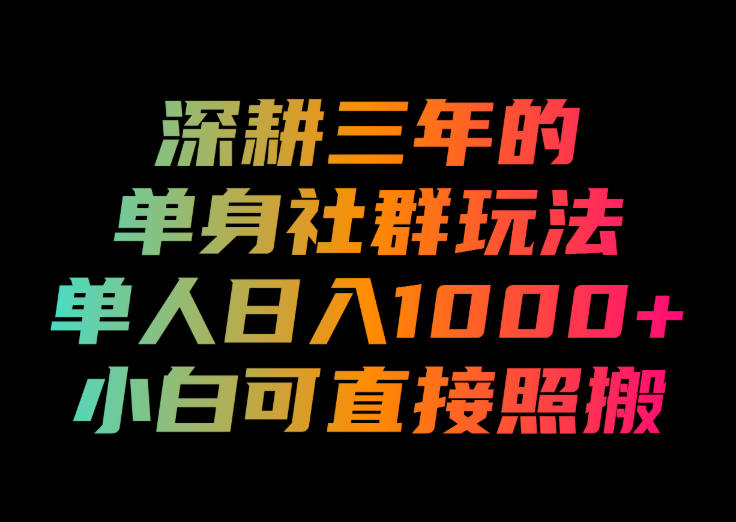 深耕三年的单身社群玩法,单人日入1000+,小白可直接照搬!【揭秘】-赛德副业库