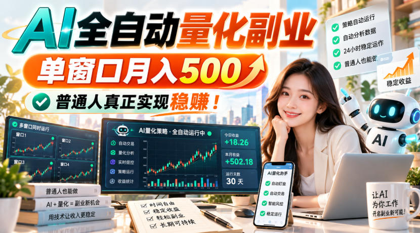 （20735期）AI全自动量化副业，单窗口月入500，普通人真正实现稳赚！-赛德副业库