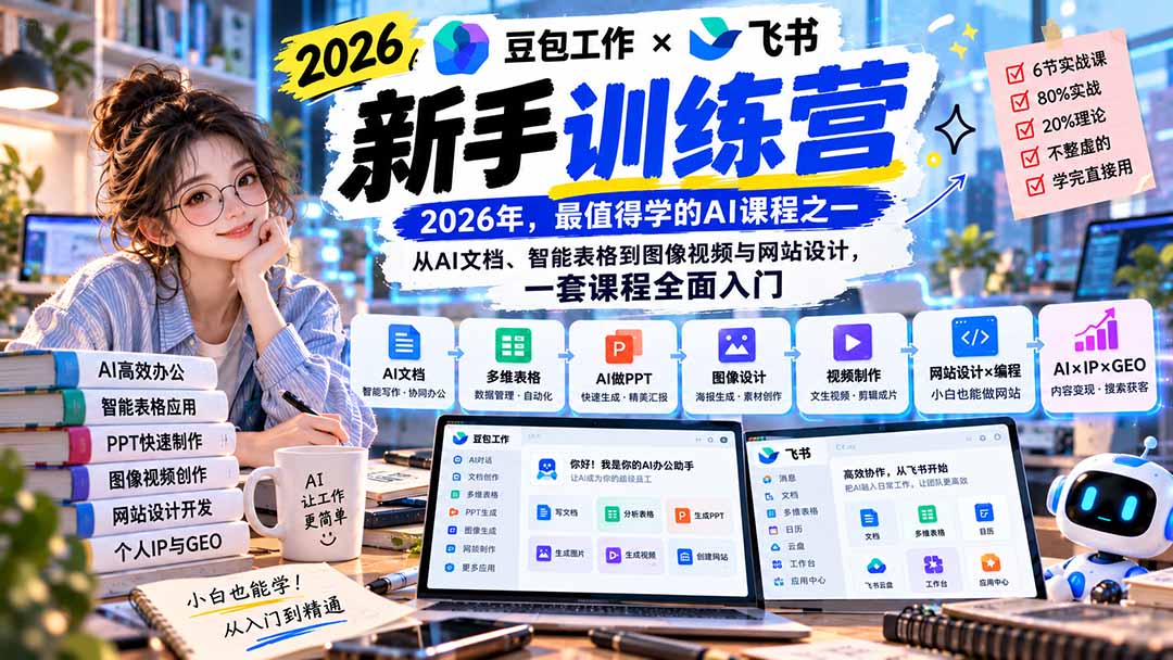 (20645期)2026豆包工作+飞书新手训练营-9月新课:从AI文档、智能表格到图像视频与网站设计,一套课程全面入门-赛德副业库