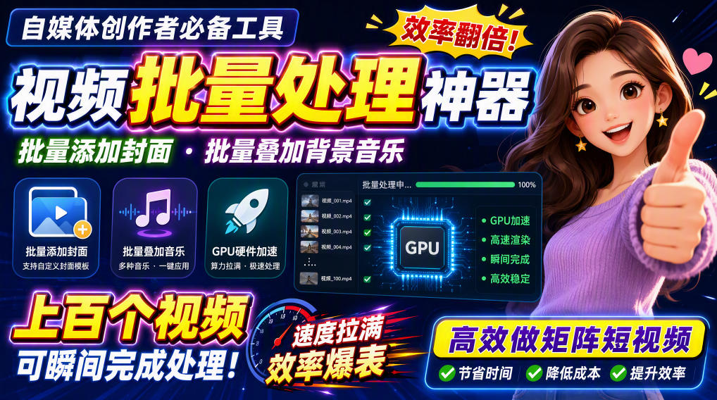 （20399期）视频批量加封面，把封面添加到视频第一帧，不用剪辑软件批量添加-赛德副业库